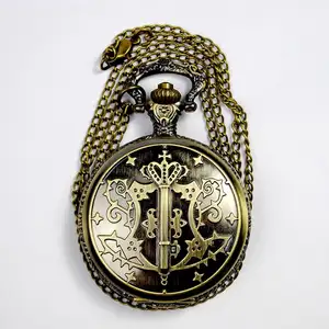 Quarz Bronze doppelseitige Glow in Dark Vintage Uhr Halskette Kette Anhänger Anhänger Fob Taschenuhr