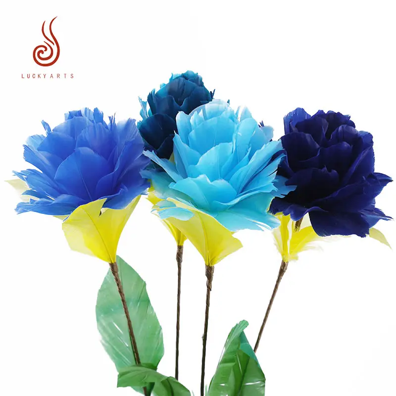 Flor de penas artificiais azuis por atacado de fábrica para decoração de festas de casamento em casa
