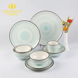 New arrival round stripe japanese restaurant dinnerware porcelain ceramic crockery 4 piece set tableware