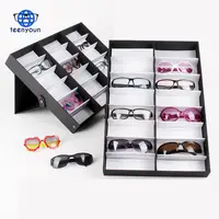 18 ग्रिड Eyewear गहने घड़ी प्रदर्शन के मामले चश्मा भंडारण कंटेनर धारक आयोजक काले रंग लक्जरी धूप का चश्मा प्रदर्शन बॉक्स