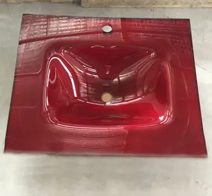 Lavabo en verre rectangulaire rouge, vasque de salle de bains avec évier intégré, 7/24"