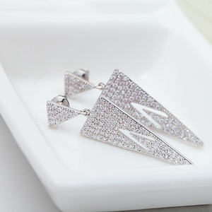 LUOTEEMI büyük uzun küpe çift ters üçgen içi boş köpüklü kübik zirkon mikro kadınlar Dangle uzun küpe - Product Image 6