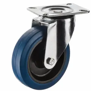 带尼龙中心的欧式工业蓝色弹性橡胶轮脚轮