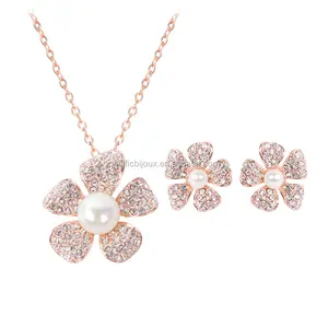 Vogue Zonnebloem Crystal Met Parel Sieraden Sets Parel Bloem Sieraden Set Rose Gold Filled