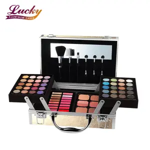 Professional Portable vanity box aluminum beauty kit case and 2 Extendable Trays