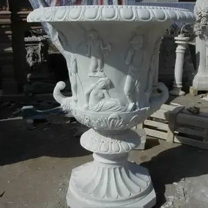 बिक्री के लिए सजावट बड़े आकार संगमरमर पत्थर के फूल के बर्तन Urns