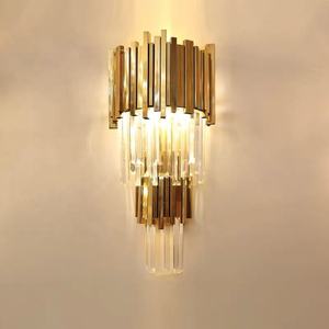 2 katlı iç Modern lüks pirinç renk kristal cam duvar lambası oturma odası başucu dekor - Product Image 1