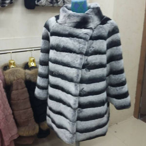 Lujoso abrigo de piel de conejo <span class=keywords><strong>Real</strong></span> <span class=keywords><strong>Chinchilla</strong></span> Rex para mujer Sexy/abrigo largo de piel - Product Image 2