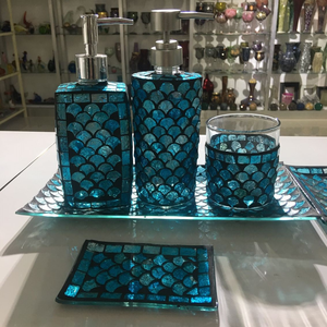 Yixin mosaico di vetro moderno bagno Set di lusso lozione per la casa Dispenser sapone piatto spazzolino per lo spazzolino per alberghi all'ingrosso - Product Image 2