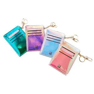 새로운 반짝이 젤리 레이저 PU 가죽 캔디 신용 카드 지갑 어린 소녀 방수 핑크 지갑
