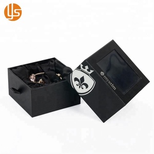 Joyero de papel de cajón de cartón rígido negro de lujo personalizado para tobilleras con embalaje interior de satén - Product Image 3