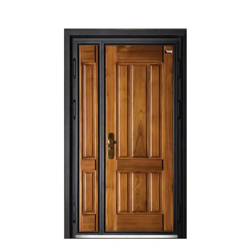 Puerta principal de acero con diseño de puerta de madera para apartamento