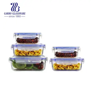 Mikrowellen geeigneter Großhandel High Boro silicate 5 Stück Backglas Lebensmittel behälter Set für zu Hause mit Glas Fresh Box Hitze beständig