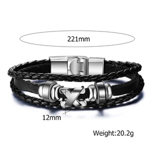 <span class=keywords><strong>Bracciale</strong></span> alla Moda con Simbolo X, <span class=keywords><strong>Intrecciato</strong></span> in Pelle Multistrato, Nero, Trendy per <span class=keywords><strong>Uomo</strong></span>, Ideale per Anniversari - Product Image 2