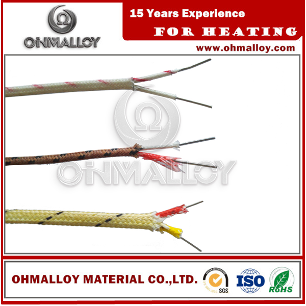 J Type 24 AWG En Fiber De Verre En Acier Inoxydable Tressé Thermocouple Fils de Compensation