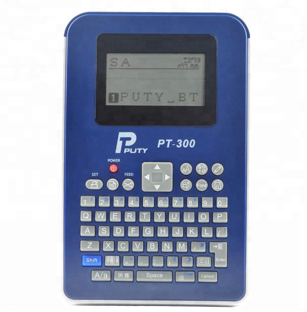 PUTY Portable Label Printer 18mm PT-300 Heat Shrink Printer Thermal Transfer Label Printing No Color Printing Auto 0~9. A~Z. A~z