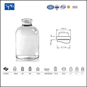 पशु चिकित्सा दवा 100ml इंजेक्शन कांच की बोतल शीशी-एम्बर/चकमक रंग खासियत प्रकार III - Product Image 2