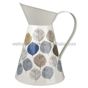 Винтажный кремовый эмалированный металлический чайник, цветочный кувшин, Цветочная ваза