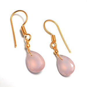Pendientes de plata de ley con bisel, calcedonia rosa, oro, vermeil - Product Image 1