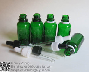 30 ML verre vert cosmétique bouteille d'huile avec dameur gouttes évidente - Product Image 2