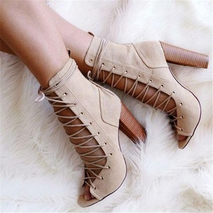 2025 Women Rough <strong>Heel</strong> Cross Strap Fish Mouth High <strong>Heel</strong> Ankle Sandals Boots - Product Image 5
