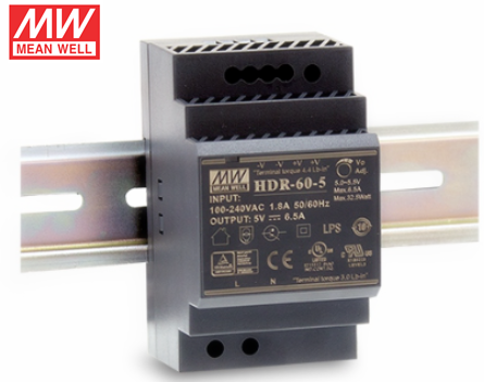 Mean Well HDR-60-5 32.5W 5V Din Rail Power Supply