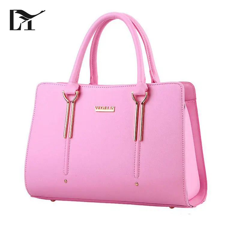 Reasonable Price Exquisite Pink Plain PU Leather Women Handbags For School Girls