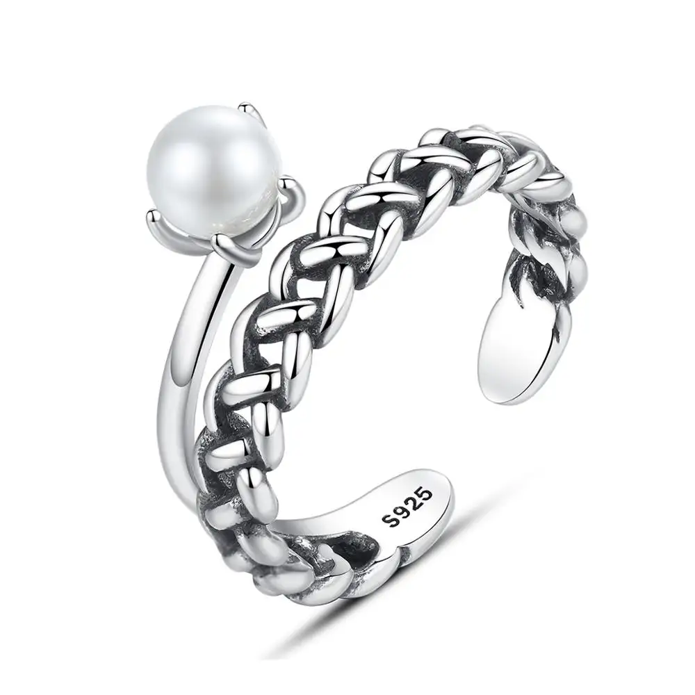 CZCITY แหวนมุกเทียม925,แหวนแฟชั่นแนววินเทจทำจากเงินสำหรับเด็กผู้ชายและเด็กผู้หญิง