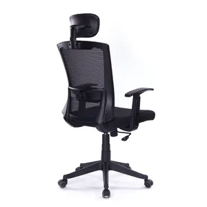 Yüksek Geri Ayarlanabilir Siyah Naylon Taban Döner ağ sırtlıklı sandalye ofis koltuğu Koltuk Başlığı Ile Şartname Döner Büyük patron sandalyesi