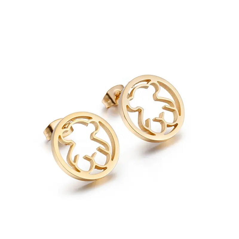 Pendientes de acero inoxidable con forma de oso para mujer, aretes sencillos dorados, superventas