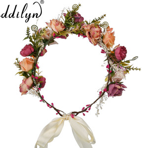 <span class=keywords><strong>Couronne</strong></span> de <span class=keywords><strong>fleurs</strong></span> bohème colorée avec ruban pour mariage et accessoire photo - Product Image 5