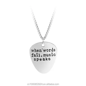 best selling products 2017 in usa custom engrave When Words Fail Music Speaks Silver plated Guitar Pick necklace