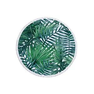 Круглое пляжное одеяло VTL1078 с листьями пальмы, Пляжное круглое богемное полотенце из микрофибры с кисточками и бахромой, 150 см/180 см