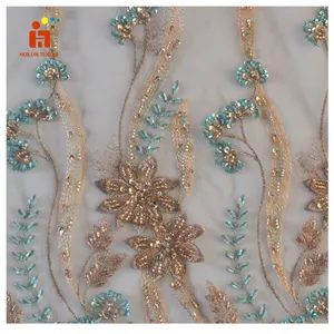 HLSD180 #2020 di modo di stile del merletto tessuto del vestito di strass oro tessuto del ricamo per il vestito