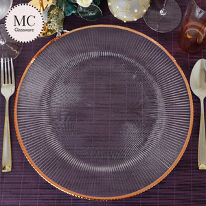 <span class=keywords><strong>Sottopiatti</strong></span> in Vetro Trasparente Premium con Bordo Nero, Decorativi di Lusso per Noleggio Matrimoni di Alta Gamma - Product Image 2