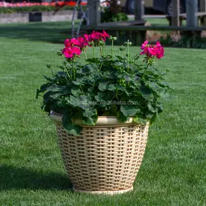 Hottest 16 inch rattan weave planter large PE plastic flower pot