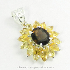 Colgante de múltiples piedras preciosas de cuarzo ahumado de Plata de Ley 925 sólida, joyería fina chapada en rodio de estilo Vintage para mujer - Product Image 2