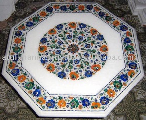 Plateaux de table en marbre blanc avec de belles incrustations, décoration d'intérieur - Product Image 1