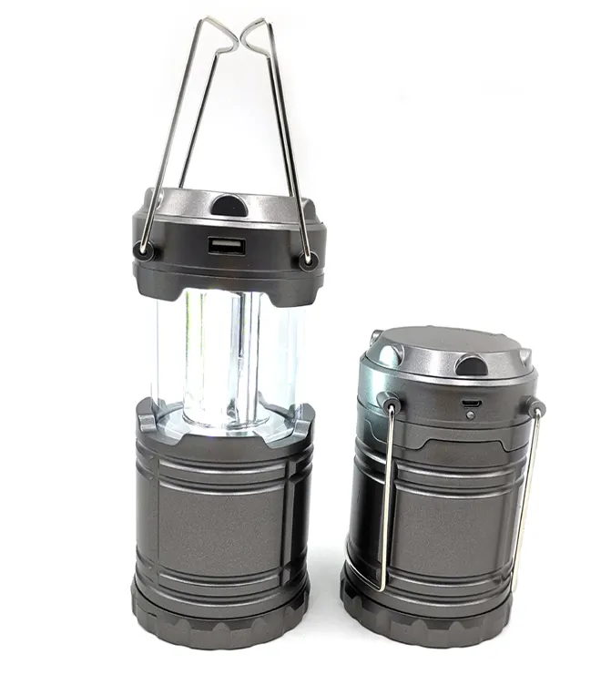 USB Rechargeable and Solar Portable LED COB Camping Lantern Flashlight