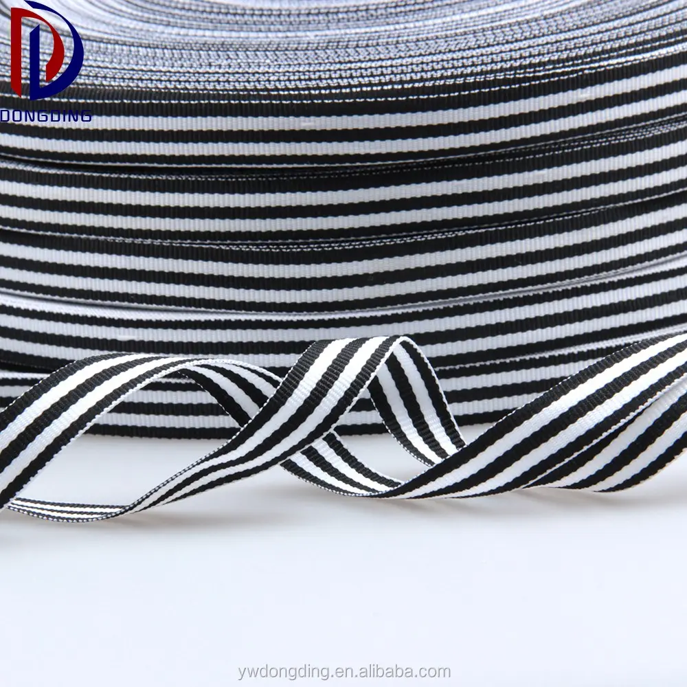 Wholesale 1/2" inch grosgrain ribbon ,100% polyester black and white stripe taffeta ribbon