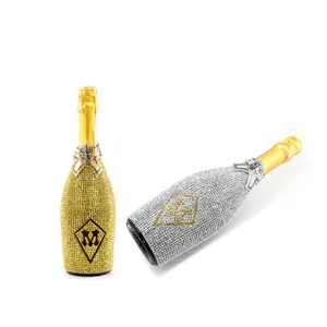 Wholesale 750ml golden silver bling fashion diamond glass wine bottle stickers for wedding party