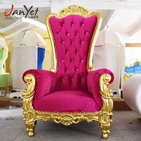Trône royal classique à dossier haut en bois sculpté baroque, vente chaude, rose