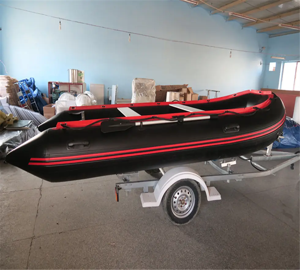 Barcos infláveis de alumínio dobráveis, 420cm/13 ''9 polegadas com 7 pessoas de fundo macio ASD-420 preto com guarnição vermelha e ce para venda quente!