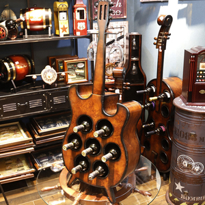 7 şişe Vintage ekran gitar şekli rustik ahşap sandık taşıyıcı - Product Image 1