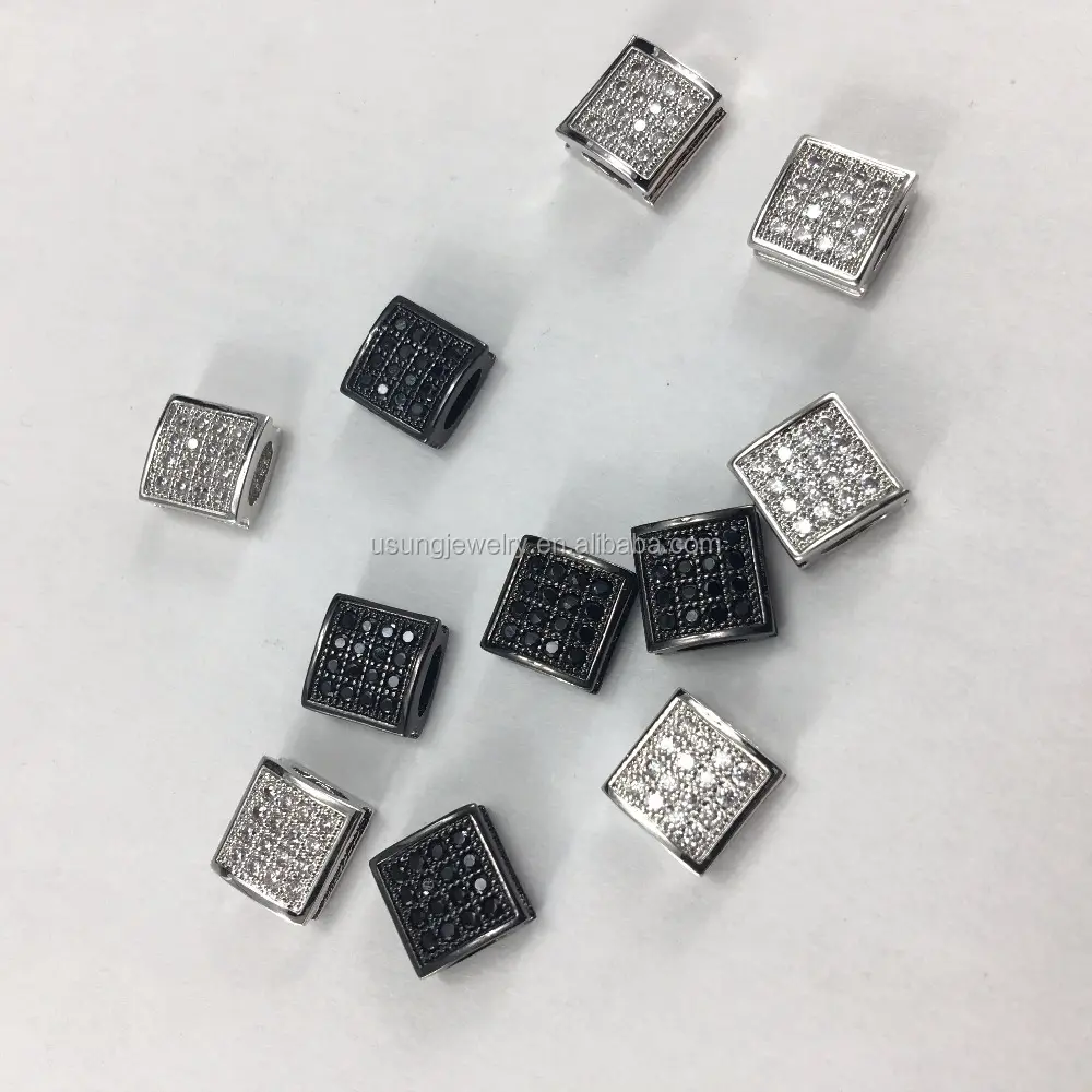 925 en argent sterling diamant cz micro pavé perles carrées
