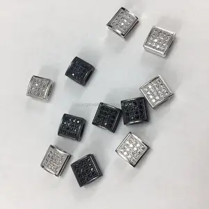 Cuentas cuadradas micro pavé de diamante cz de Plata de Ley 925