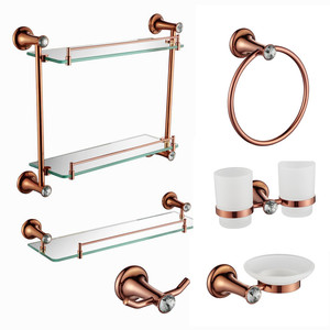 Set di Accessori per Bagno di Lusso Moderno in Acciaio Inox, Otto Pezzi, Oro Rosa, Gancio da Parete, Portasciugamani per Casa e Appartamento - Product Image 1