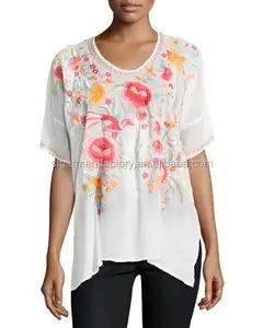 Summer Embroidery Women Tops White Ethnic Blouse Sta-0030