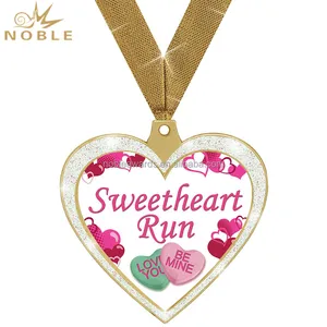 New Custom Christmas Gift White Glitter Metal Heart Shaped Medals