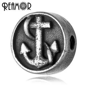 REAMOR Retro 2mm Anchor & Rudder Cross Bead Charms 316l Stainless Steel Small Hole Beads for DIY Beaded Bracelets Jewelry Making